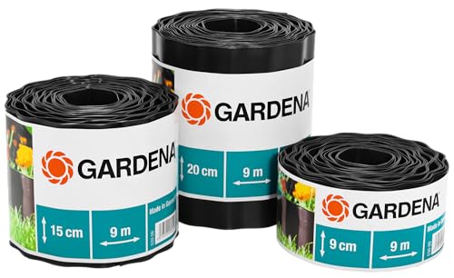Gardena Raseneinfassung 15 cm hoch: Ideale Rasen-Abgrenzung, auch für Beete, 9 m, verhindert Wurzelausbreitung, Kunststoff, braun (532-20)