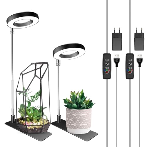 Wiaxulay LED Pflanzenlampe Vollspektrum für Zimmerpflanzen Grow Light mit 3 Modi volles Spektrum, 10 Helligkeiten, 3/9/12Hrs Timer, Pflanzenlicht, höhenverstellbares Pflanzenlichter Sockel, 2 Stücke