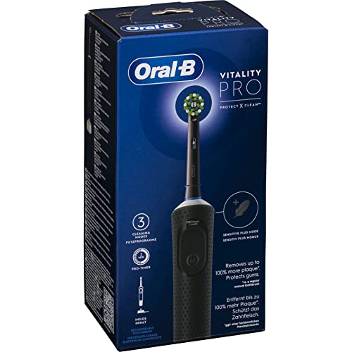 Oral-B Vitality Pro Elektrische Zahnbürste/Electric Toothbrush, 3 Putzmodi für Zahnpflege & Protect X Clean Zahnbürstenkopf, Geschenk Mann/Frau, Designed by Braun, schwarz, 1 stück (1er Pack)