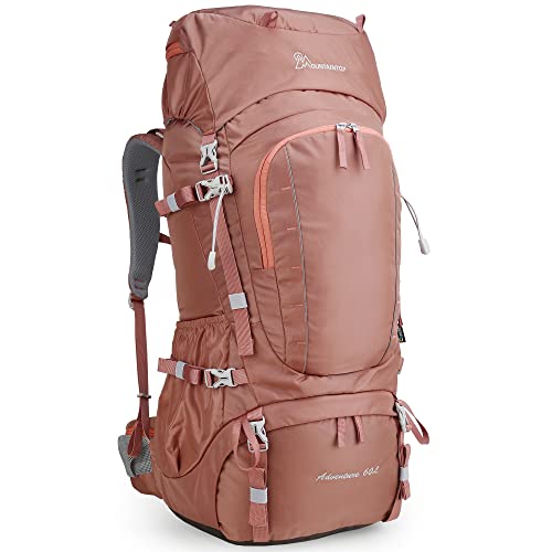 MOUNTAINTOP Trekkingrucksack Damen 60L Großer Rucksack Wanderrucksack Reiserucksack Outdoor Rucksack mit Regenhülle(Rosa)