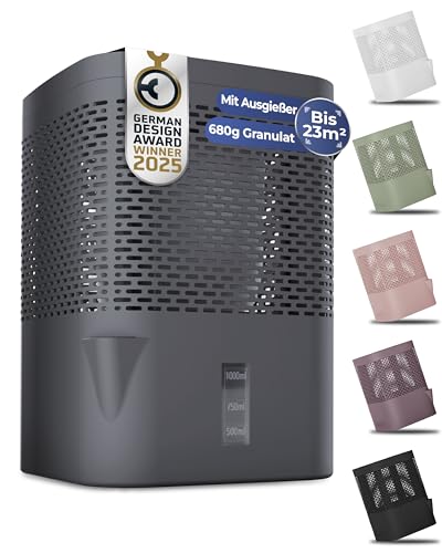 BonAura® AirOne Luftentfeuchter ohne Strom bis 23m² I 360° Belüftung I Raumentfeuchter mit Ausgießer & 680g Luftentfeuchter Granulat I Schimmel- und Geruchsschutz I Raum Entfeuchter Wohnung