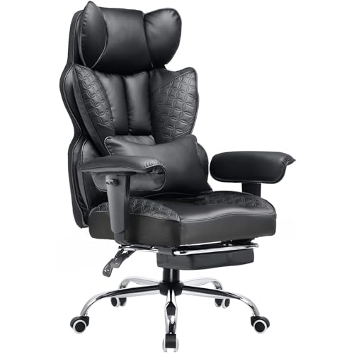 COMHOMA Gaming Stuhl, ergonomischer Bürostuhl, Schreibtischstuhl mit verstellbare Armlehnen, Taschenfederkern-Lendenwirbelstütze für große und hohe Personen, 150 kg, breiter Sitzfläche, schwarz