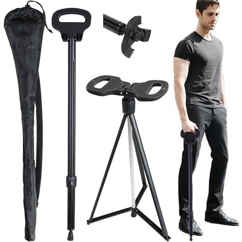 ALEVMOOM Gehstock mit Sitz, Klappstuhl, Gehstock mit Sitz, tragbar, einziehbar, leicht, für ältere Menschen, Outdoor-Reisen