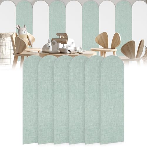 6 Stück 3D Wandpaneele,56x15cm XPE-Schaum Wandpolsterung Selbstklebend Polsterpaneel Antikollision Wandpolster für Schlafzimmer,Kinderzimmer (Grün)