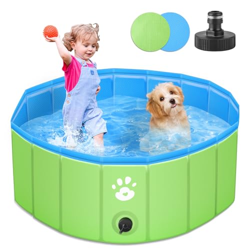 Hundepool für Große & Kleine Hunde, 80cm Faltbarer Hunde Pools Hundebadewanne, PVC Schwimmbecken Planschbecken für Kinder und Hunde, Tragbar Hundebecken Hundebadewanne