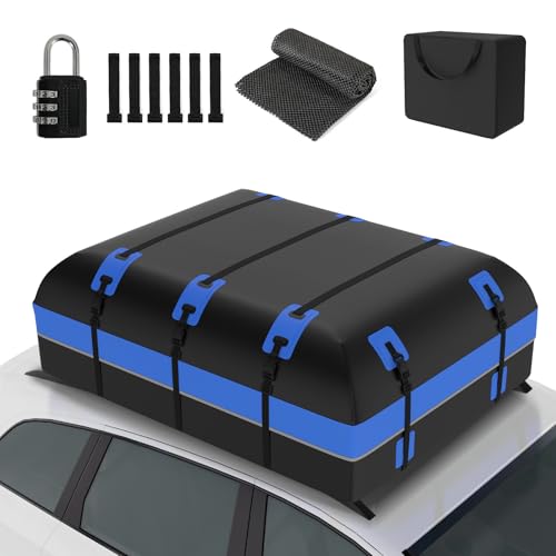 ZealWe Dachbox Auto 21 kubikfuß, Faltbare Dachtasche Dachkoffer Dachboxen Aufbewahrungsbox, Wasserdicht Dachgepäckträger Gepäckbox für Fahrzeuge mit/ohne Gepäckträger Gepäcktransport Vans, SUVs, Blau