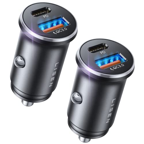 LISEN 2-Pack Zigarettenanzünder USB C Metall KFZ Ladegerät 54W Auto Ladegerat PD&QC3.0 12v USB Steckdose Schnelle Aufladung Auto Gadgets mit iPhone 16 15 Plus 14 13 Pro Max iPad Samsung S25 S24