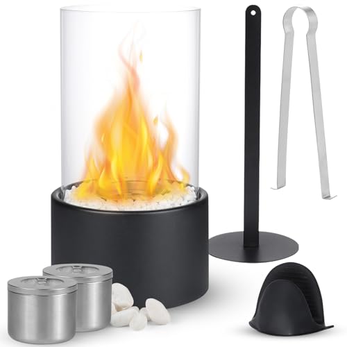 Dreamhigh® Bioethanol Kamin, Tischkamin Indoor, Tischfeuer für Indoor & Outdoor mit Deko Steinen, Tragbare Bio Ethanol Feuerstelle, Unendliche Brenndauer