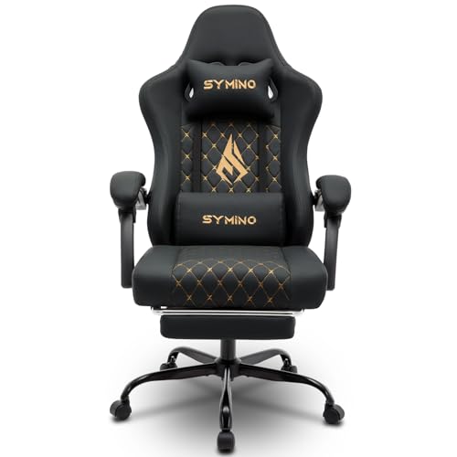 Symino Gaming Stuhl - Ergonomischer Bürostuhl im Racing Style, 200 kg Belastbarkeit, verstellbare Armlehnen, Vintage PU Leder, Gaming Chair mit Fußstütze