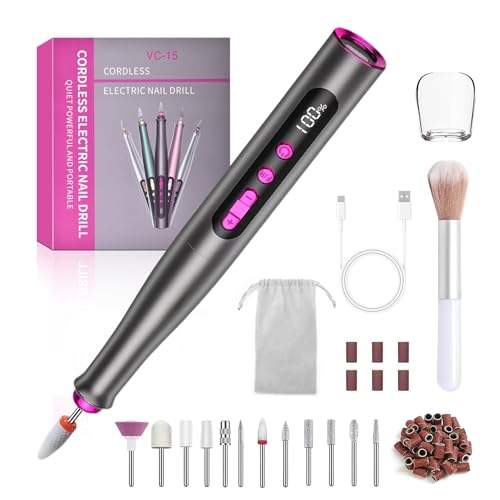 Nagelfräser für Gelnägel Kabellos,35000u/min Elektrische Nagelfeile Professionelle, Kabellos Nail File Elektrische Nail Drill, Maniküre Pediküre Set