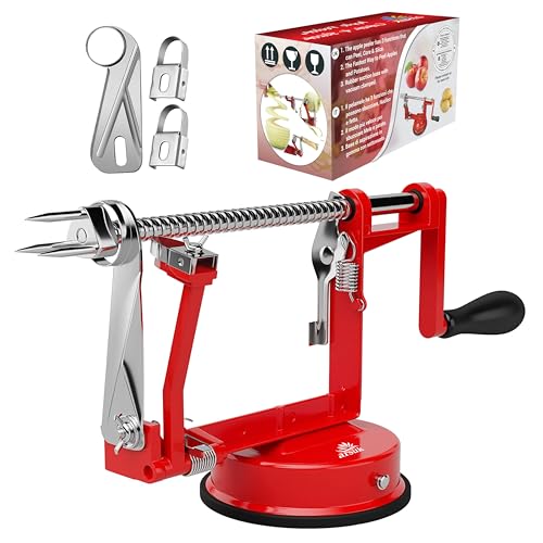 ARSUK Apfelschäler - (3 Zusätzliche Klingen) Schäler, Entkerner, Schneider, Edelstahl Klingen, Verstellbarer Schälarm, Spülmaschinenfest Obstschäler, Ideal für Äpfel, Birnen und Kartoffeln