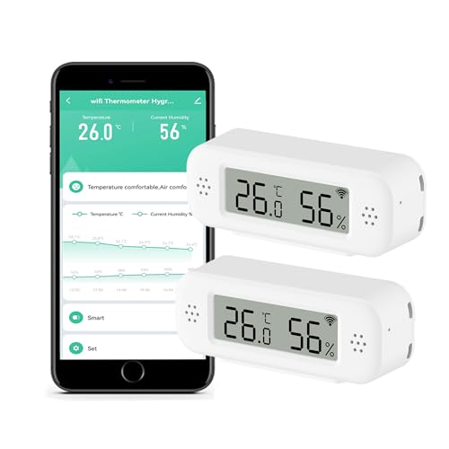WiFi Thermometer Hygrometer Innen: Smart Temperatursensor, Digitaler Temperatur Feuchtigkeitsmonitor mit App & Datenaufzeichnung, Kompatibel mit Alexa, für Schlafzimmer Gewächshaus Weinkeller (2 pack)