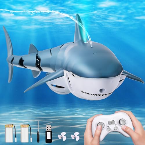 YOOHBERRYS Ferngesteuerter Hai, 2.4GHz Hai Spielzeug, Ferngesteuertes Hai-Boot mit Licht- und Wassersprühfunktion, Pool Spielzeug Geschenk für 6+ Jahre Junge Mädchen