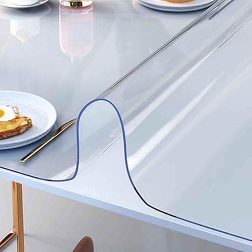 Transparenter Tischdeckenschutz, 2 mm Dicke transparente Tischschutzmatte für Esszimmertische, 70 x 180 cm/80 x 200 cm/90 x 160 cm Kunststoff-Tischdecke, wasserdichte Tischunterlage für Küche, Büro(90