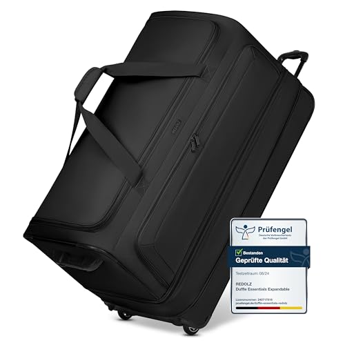 REDOLZ XXL sehr große Jumbo Trolley-Reisetasche mit Rollen 90 cm [Sondergröße] Volumen mit Dehnfalte erweiterbar von 150 auf 185 Liter | extra Bodenfach für Männer & Frauen (Duffle Essentials)