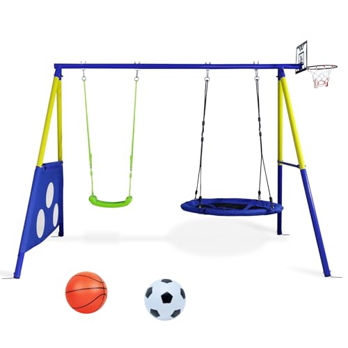 CCLIFE Schaukelgestell Outdoor 200kg Multifunktionales 4-in-1 Schaukelgestell Metall Kinderschaukel Nestschaukel mit Gestell Outdoor ZERRO