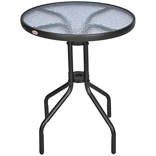 Outsunny Gartentisch Balkontisch Bistrotisch Glastisch Beistelltisch Metall+Sicherheitsglas ∅60xH70cm