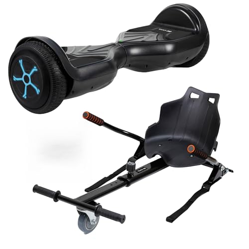 BE COOL Hoverboard 6.5' mit Sitting Bull Kartsitz – Balance Board & Kart Set – 12 km/h, 300W Motor, LED-Beleuchtung, bis 100 kg belastbar