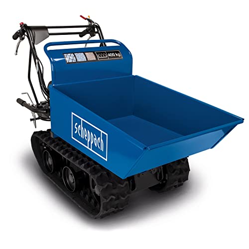 Scheppach Ketten-Dumper DP4500 | 400 kg Zuladung | 5,5 PS | 3X Vorwärts- / 1x Rückwärtsgang | Kettenantrieb/Steigung bis 30° | Kippfunktion | Kettendumper | 4-Takt Benzin Motor mit 196ccm | Dumper