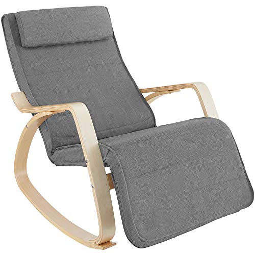 tectake® Schaukelstuhl mit Polster Auflage, Relaxsessel,Liegestuhl, Sessel für Wohnzimmer, Schaukelsessel, Stillsessel für Babyzimmer, Fernsehsessel bequem, Schaukel Liege mit Fußsstütze - hellgrau