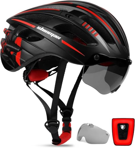 Shinmax Fahrradhelm für Damen & Herren, Leichte Fahrradhelm mit magnetischem Visier und USB-Aufladung LED Licht,Atmungsaktiv mit 28 Belüftungskanäle Radhelm Einstellbare Fahrradhelme