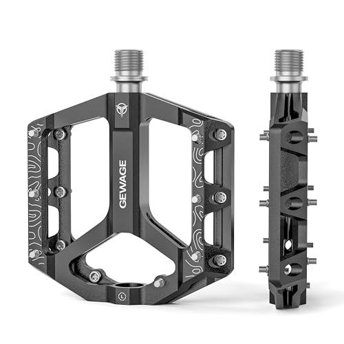 GEWAGE MTB Pedale Fahrradpedale Set – Flat Pedale für Mountainbike & Gravel Bike, rutschfest & langlebig, Aluminiumlegierung, CNC-gefräst, 9/16' Achse, einfache Installation (Schwarz)