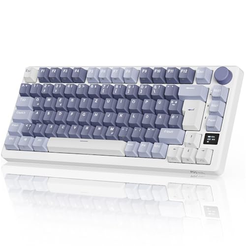 RK ROYAL KLUDGE M75 Gaming Tastatur kabellos 75% TKL Mechanische Tastatur RGB 2,4 GHz Wireless/Bluetooth/USB-C QWERTZ mit OLED-Smart-Display und Knopf Hot Swappable Braune Schalter, Lavendelviolett