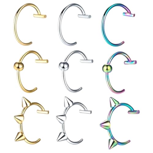 Carreneu 9 Stück Fake Nasenring, Lippenpiercing Ring, Nasenpiercing Fakes Ring Set Nasen Piercing Ringe Piercing Nase Septum Nasen Piercing Ringe Gothic Piercing Schmuck