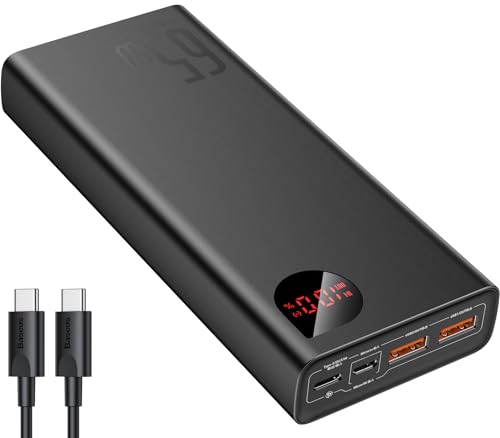 Baseus Powerbank, 65W Power Bank 20000mAh, Laptop Powerbank PD QC 4+, Externe Handyakkus USB-C Input & Output, für Steam Deck Rog Ally MacBook, Dell, HP, Notebook, iPhone, Galaxy