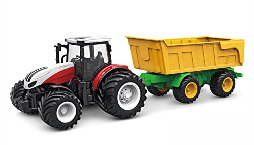Amewi 22600 RC Traktor mit Kippanhänger, Licht & Sound, 1:24 RTR inkl. Fernsteuerung, Akku, Ladekabel, Rot-weiß