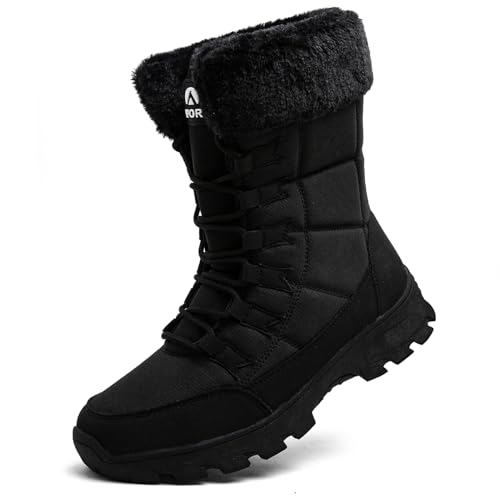 Topwolve Schneestiefel Herren Warm Gefütterte Winterstiefel Wasserdicht Outdoor Rutschfest Winterschuhe,Ganz Schwarz,44 EU