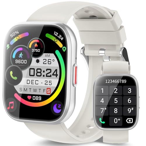 Smartwatch Damen Herren, Fitnessuhr Damen mit Telefonfunktion 1.85' Zoll Touchscreen, IP68 Wasserdicht Smart Watch mit schrittzähler Schlafmonitor, Uhren Herren für Android iOS, Beige