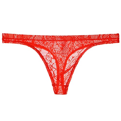 wjiNFDFG Badeshorts Eng Herren Tanga Dünne Sexy Unterwäsche Verführerische T-Hosen Mesh Atmungsaktiv Sexy Herren Kleid (Red, XL)