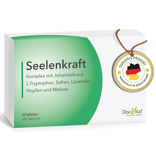 DocVital® Johanniskraut L Tryptophan Tabletten hochdosiert - Innere Ruhe, gute Laune, Anti Stress - Seelenkraft - Johanneskraut, L-Tryptophan, Hopfen, Lavendel, Melisse & Safran