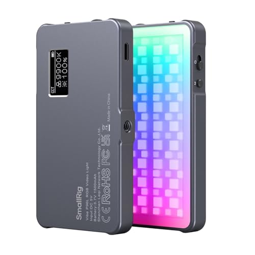 SMALLRIG Led Videoleuchte RGB, Leichtes Fotolicht mit Integriertem OLED-Display, 2500K–8000K, CRI 96, TLCI 96, Tragbares Kamera Licht mit 21 Lichteffekten, P96L – 3489B