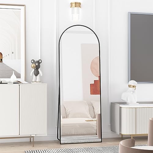 CASSILANDO Bogen Ganzkörperspiegel 162×53cm Bodenspiegel, Rahmen aus Aluminiumlegierung Standspiegel, Ganzkörperspiegel mit Ständer Groß Wandspiegel im Schlafzimmer, Ankleidezimmer Spiegel (Schwarz)