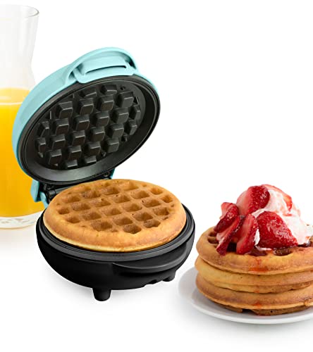 Nostalgia MyMini Persönlicher Elektrischer Waffelmaker, 12,7 cm Kochfläche, Waffeleisen für Röstis, French Toast, Gegrillten Käse, Quesadillas, Brownies, Kekse, Aqua