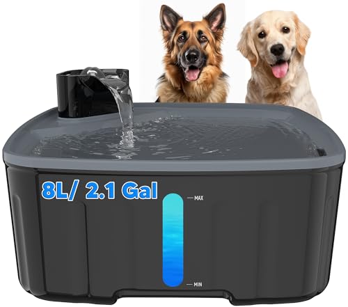 Kittyspout Trinkbrunnen für Hunde 8 L/ 270 oz, Große Automatischer Hundebrunnen mit Sichtfenster, Ultra-Stiller Pumpe, 4-Lagiger Aktivkohlefilter Hält das Wasser Sauber, BPA-freie, Schwarz