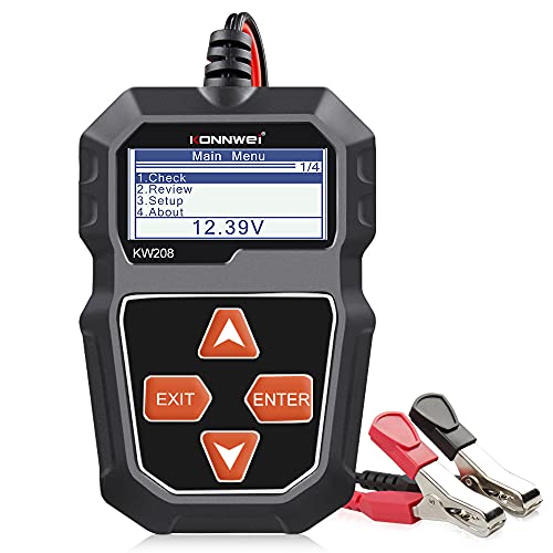 KONNWEI KW208 12V Batterietester, 100-2000 CCA Lasttester KfZ-Lichtmaschinen-Tester Digitaler Auto-Batterie-Analysator Lade-Anlasser-System-Tester für Auto LKW Schiff Motorrad SUV Boot