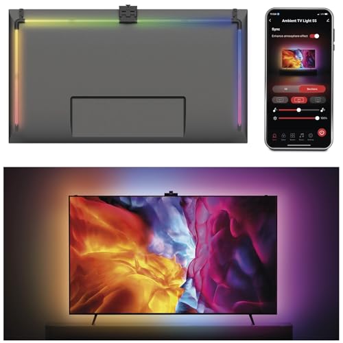 EMOS - Smarte TV Hintergrundbeleuchtung für 55“ TV (139 cm) - abnehmbare RGBIC LED Light Tubes für Fernseher, mit Kamera - Helligkeit 450 lm - WiFi Konnektivität, Appsteuerung, Sprachassistenten