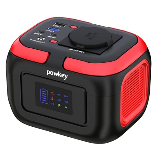 Powkey Tragbare Powerstation 26400mAh/97.68Wh, Powerbank mit Steckdose 120W 230V AC Ausgang 12V 6A DC, Notstromaggregat mit LED und SOS, Solargenerator für Camping Reisen,Solarpanel Nicht Dabei