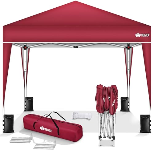 tillvex Pavillon 3x3m wasserdicht | Pop-Up Faltpavillon höhenverstellbar | Gartenzelt UV Schutz 50+ | Partyzelt mit Tasche für Garten (Rot)