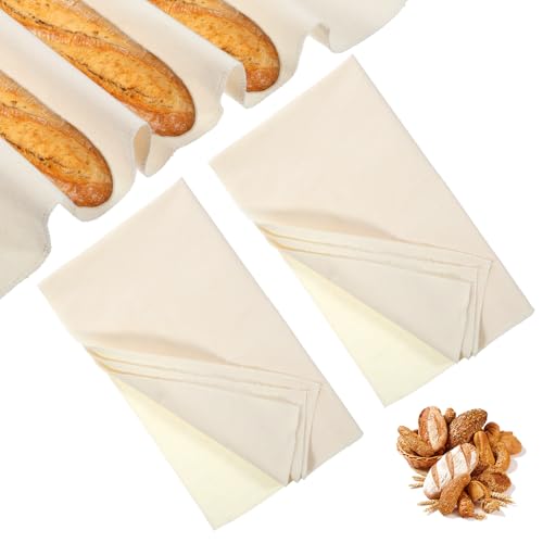 simarro 2 Stück Leinentuch Brot Backen, Premium Bäckerleinen zum Brot Backen, Natürlicher Baumwolle und Leinen Backleinen Teigtuch für Baguette Teigzubereitung Backwaren(75 x 45 cm)