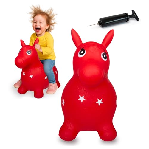 Jamara 460317 Hüpftier Pferd rot mit Pumpe, BPA-Frei, belastbar bis 50 kg