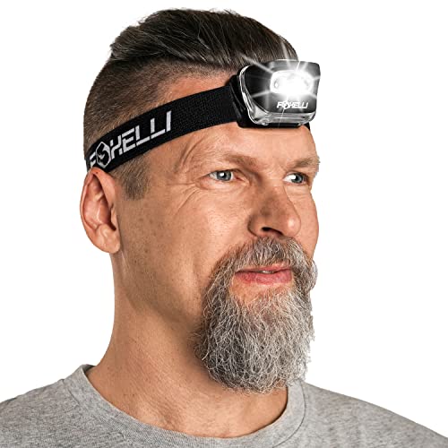 Foxelli LED Stirnlampe – für Erwachsene & Kinder, Laufen, Camping, Wandern, Stirnlampe mit Weiß- und Rotlicht, leichte wasserdichte Kopflampe mit bequemem Stirnband, 3 AAA-Batterien enthalten