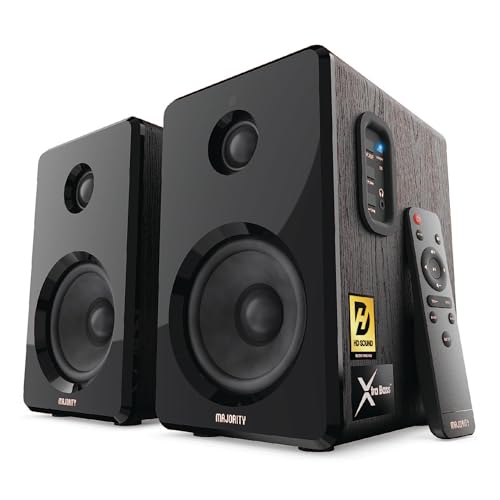 MAJORITY D40 Bluetooth Lautsprecher Boxen | 60W 2.0 Aktivlautsprecher | Studio Monitor mit 4'-Treiber | Regallautsprecher für HiFi Stereo mit Optischer, RCA-, USB- und AUX-Eingang | Fernbedienung