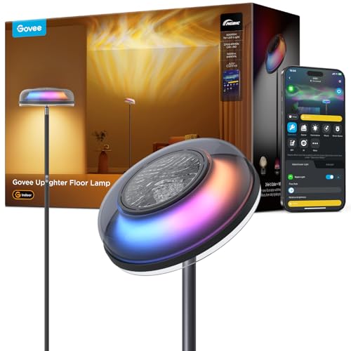 Govee Deckenfluter Stehlampe Wellenbeleuchtung RGBICWW, Dreizonenbeleuchtung Stehlampe Kompatibel mit Matter und Alexa, 80+ SzenenModi,1000LM, 2700-6500k, für Schlafzimmer, Wohnzimmer und Höhle