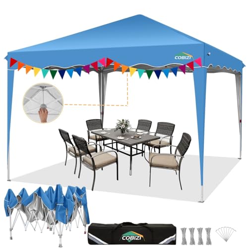 COBIZI Faltpavillon 3x3 Pop Up Pavillon 3x3 Wasserdicht Stabil One Push UV-Schutz Outdoor Partyzelt Wellige Traufe Festzelt Zelt Gartenpavillon Pavillion Klappbar 3x3m Mit Tragetasche, Blau