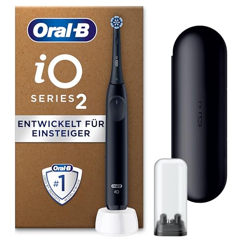 Oral-B iO Series 2 Elektrische Zahnbürste/Electric Toothbrush, 1 Aufsteckbürste, 3 Putzmodi für Zahnpflege, Magnet-Technologie, Reise-Etui, Reise-Aufsteckbürsten-Etui, Designed by Braun, Night Black