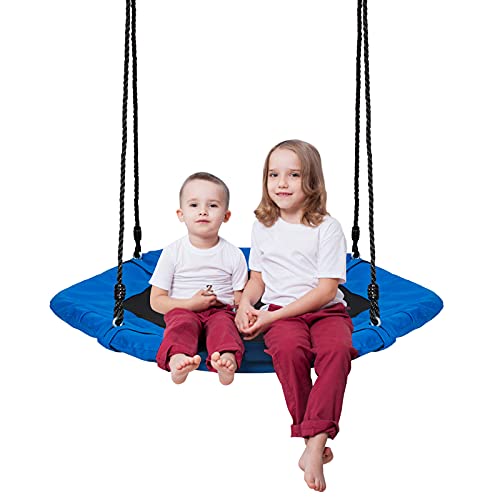 GOPLUS Nestschaukel mit Verstellbarer Höhe, Mehrkindschaukel aus PP und Oxford-Gewebe, Belastbarkeit bis 150 kg, Tellerschaukel für Kinder und Erwachsene, Hängeschaukel für In- und Outdoor (Blau)
